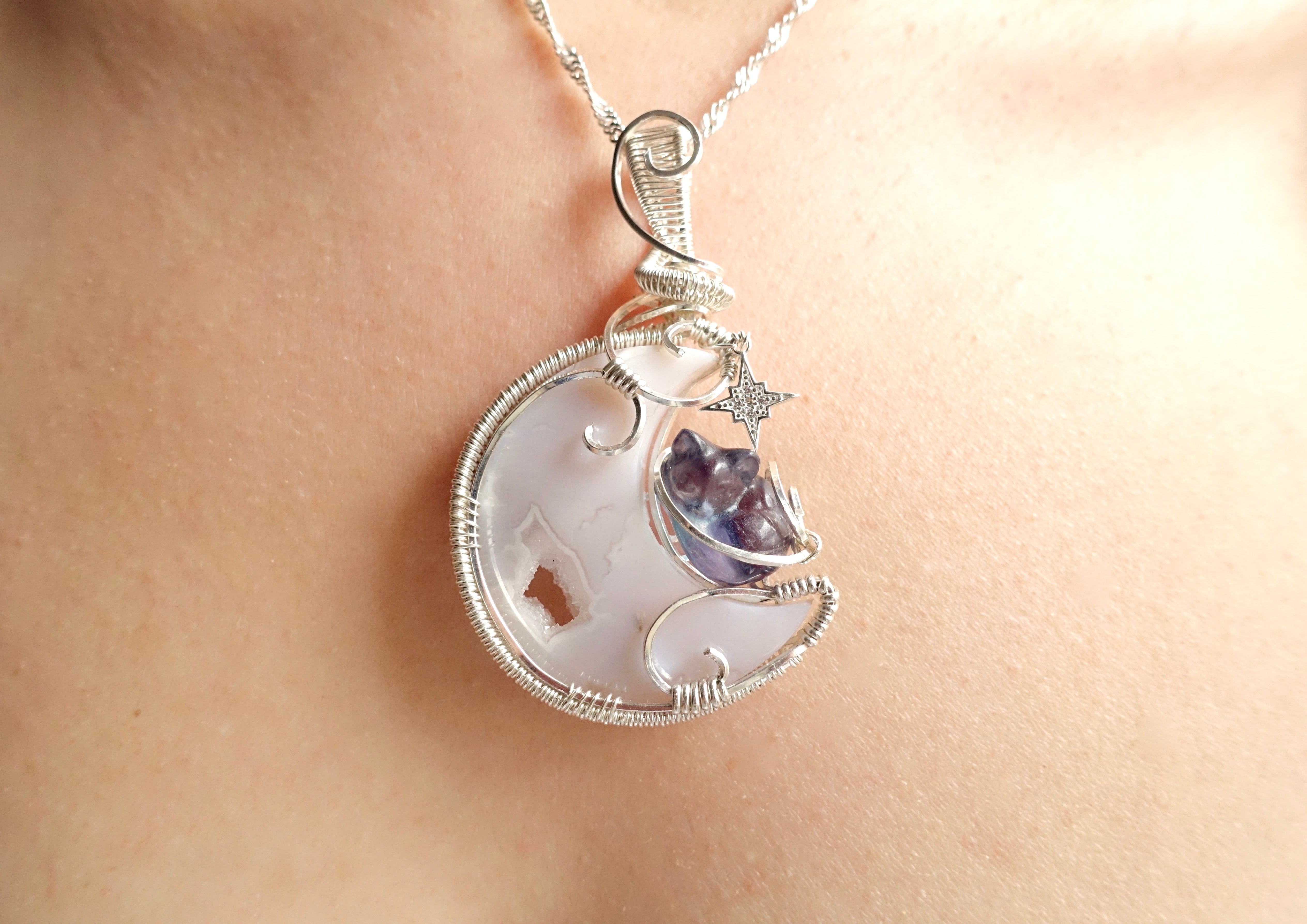 PREORDER Lunar Cat Nap in Silver (3 week processing time, select your own moon & cat)