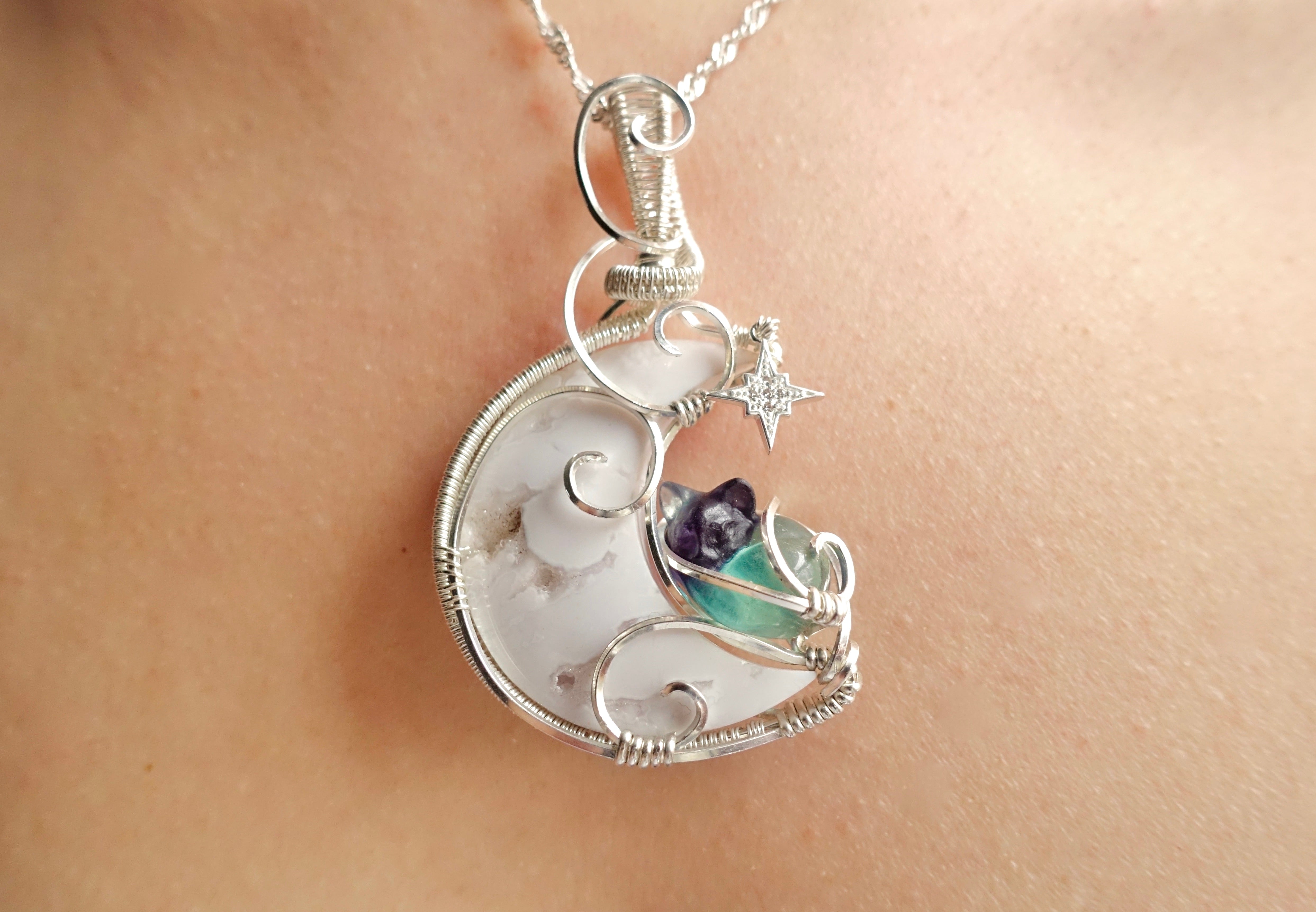 PREORDER Lunar Cat Nap in Silver (3 week processing time, select your own moon & cat)