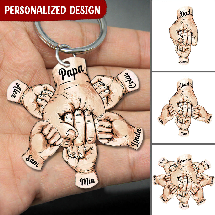 Hands Papa Grandkids Keychain Personalized Wooden Acrylic Keychain
