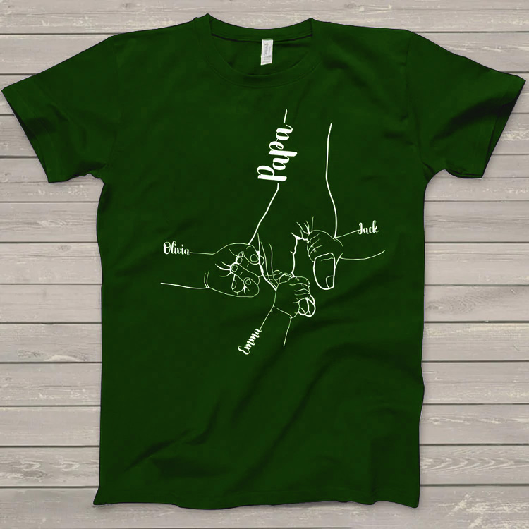 Personalized Names Hands Grandkids Papa T-SHIRT