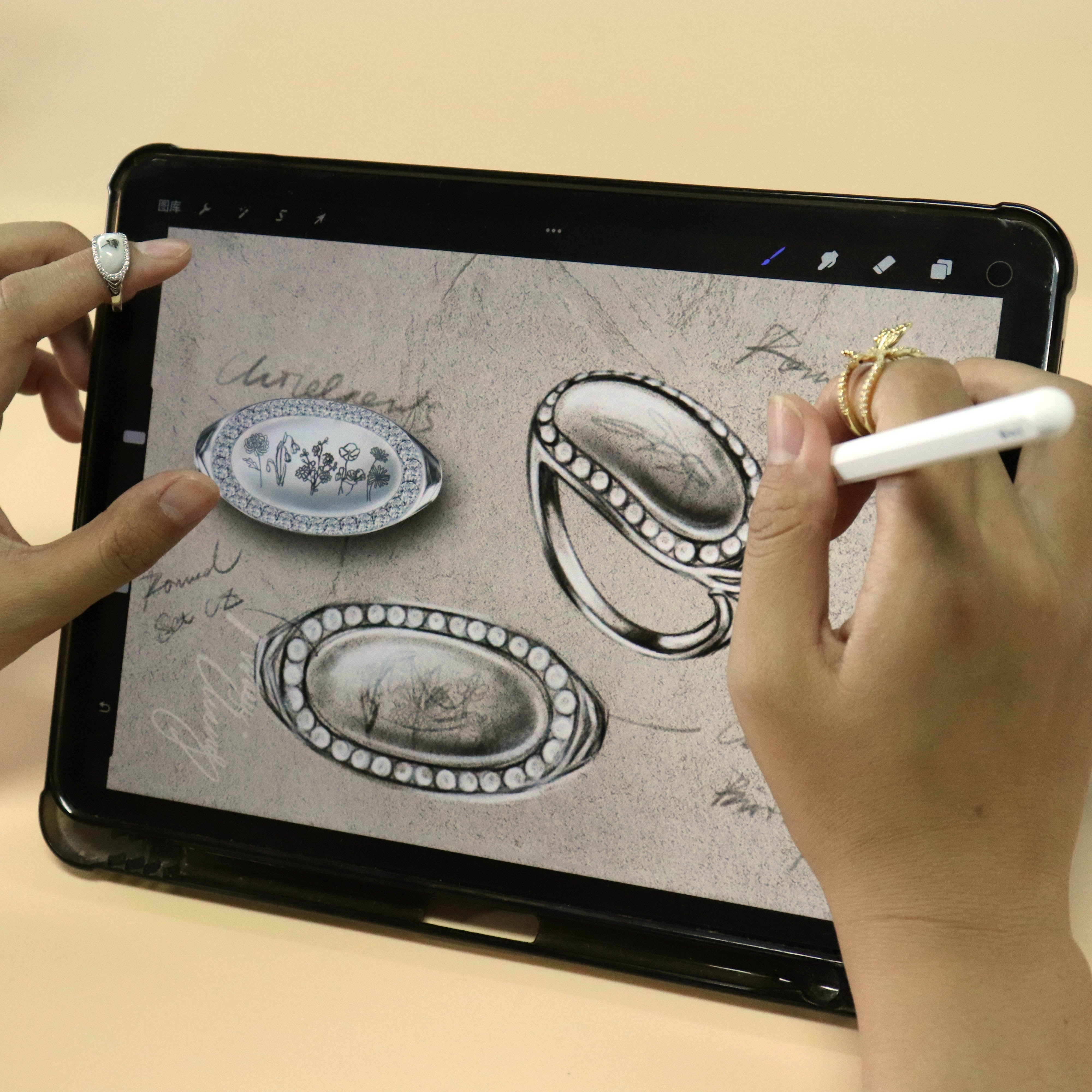 S925 ENGRAVED BIRTH MONTH FLOWERS SHELL RING