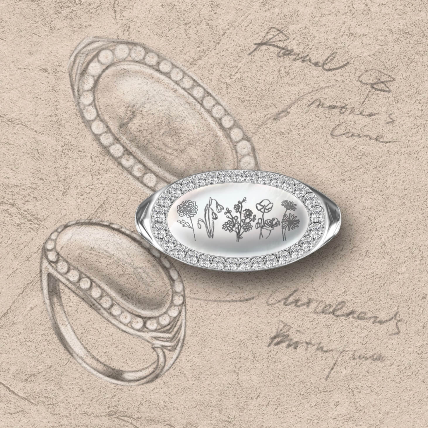 S925 ENGRAVED BIRTH MONTH FLOWERS SHELL RING