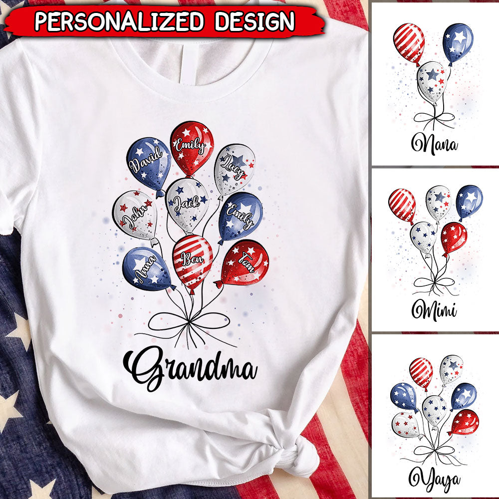 4th of July Grandma Auntie Mom Little Balloon Kids American Flag Pattern Personalized Shirt 