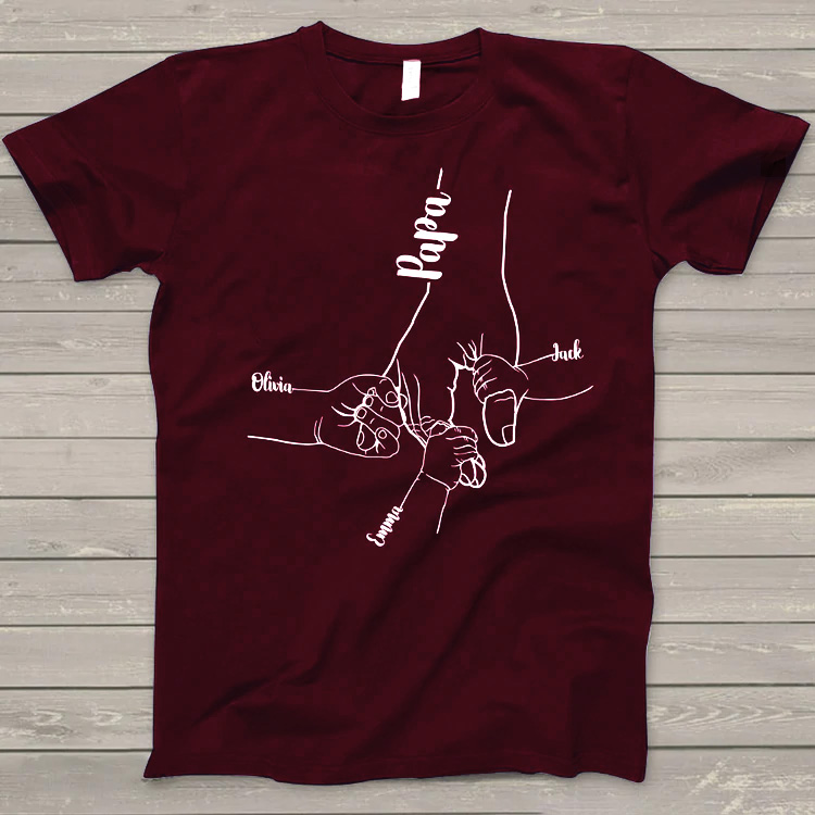 Personalized Names Hands Grandkids Papa T-SHIRT