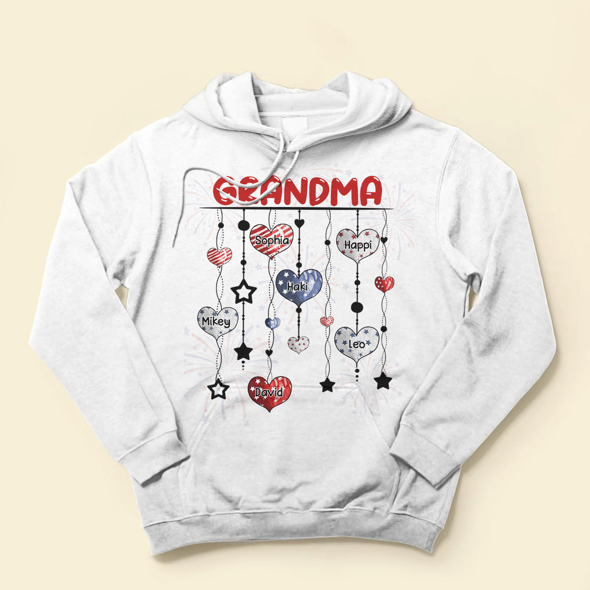 4th Of July Grandma Mom Auntie With Hearts Kids Personalized T-shirt and Hoodie 