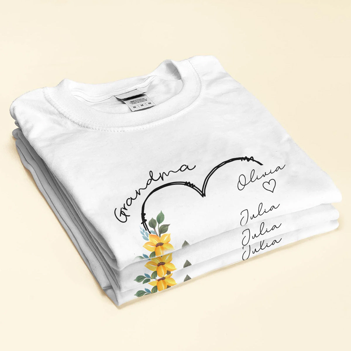 Flower Heart Grandma Auntie Mom Kids Personalized Shirt