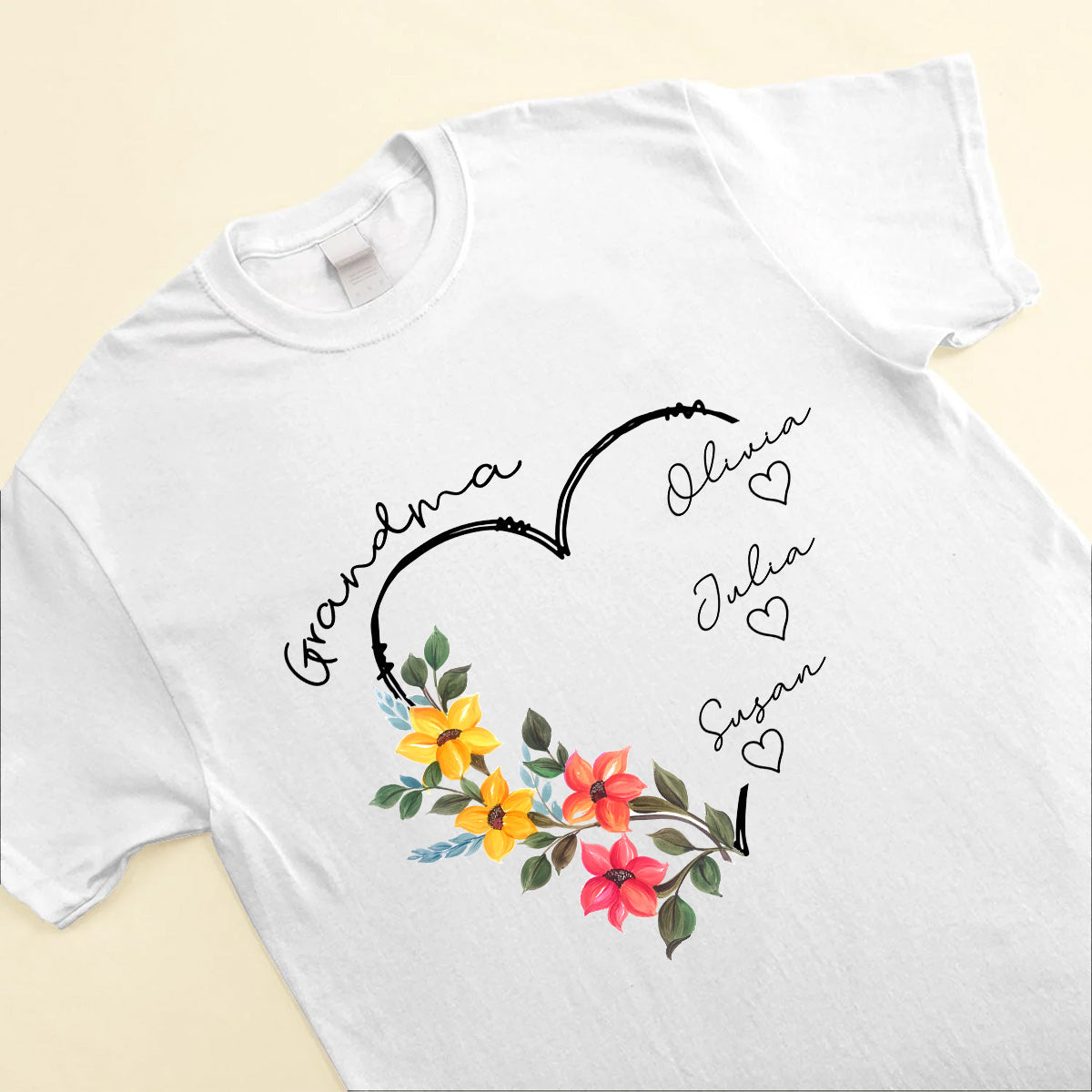 Flower Heart Grandma Auntie Mom Kids Personalized Shirt