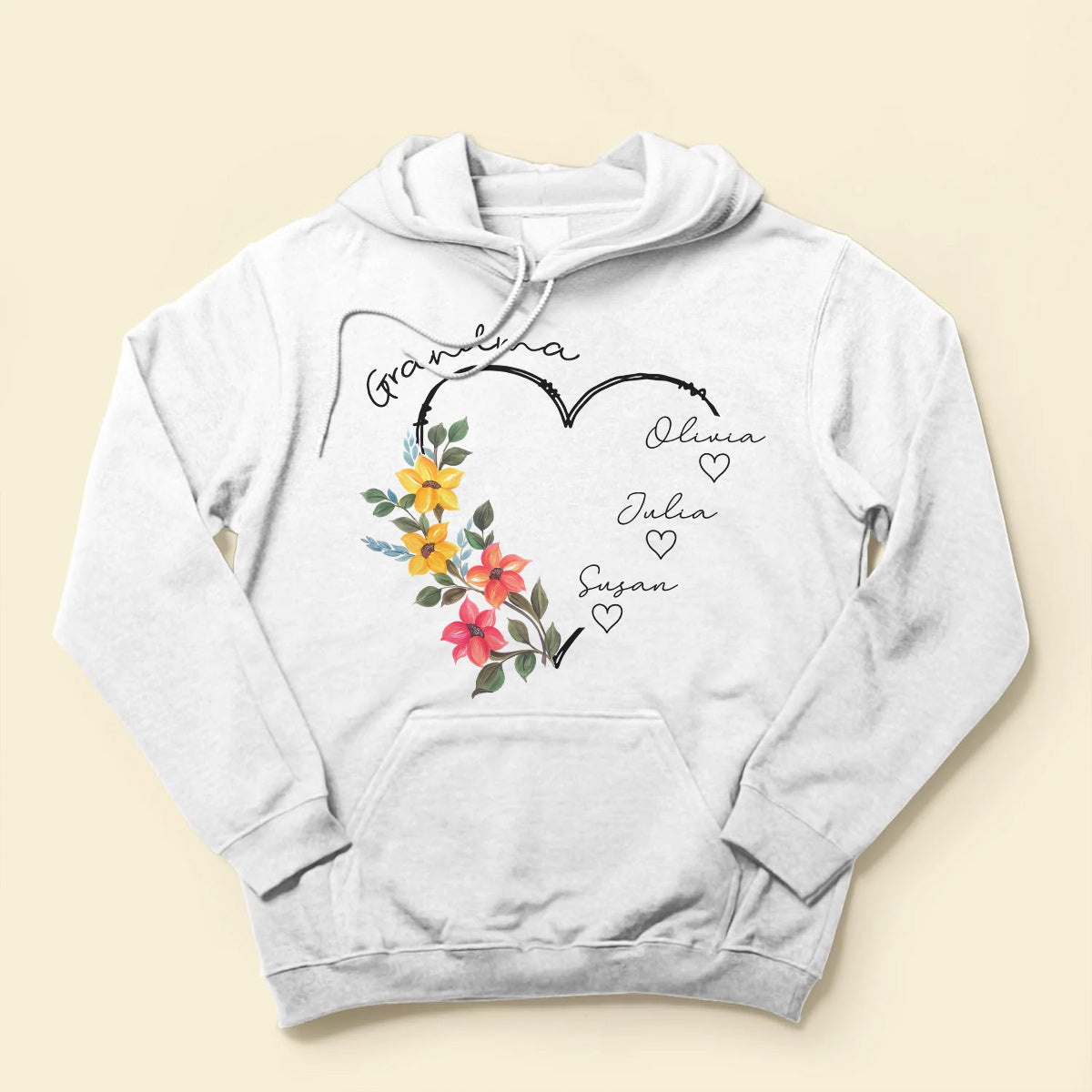 Flower Heart Grandma Auntie Mom Kids Personalized Shirt