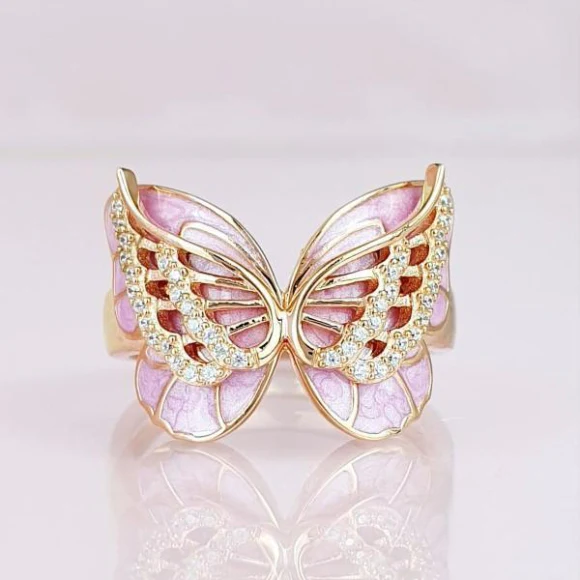 For Memorial - Those We Love Fly with Us Diamond Double Butterfly Ring