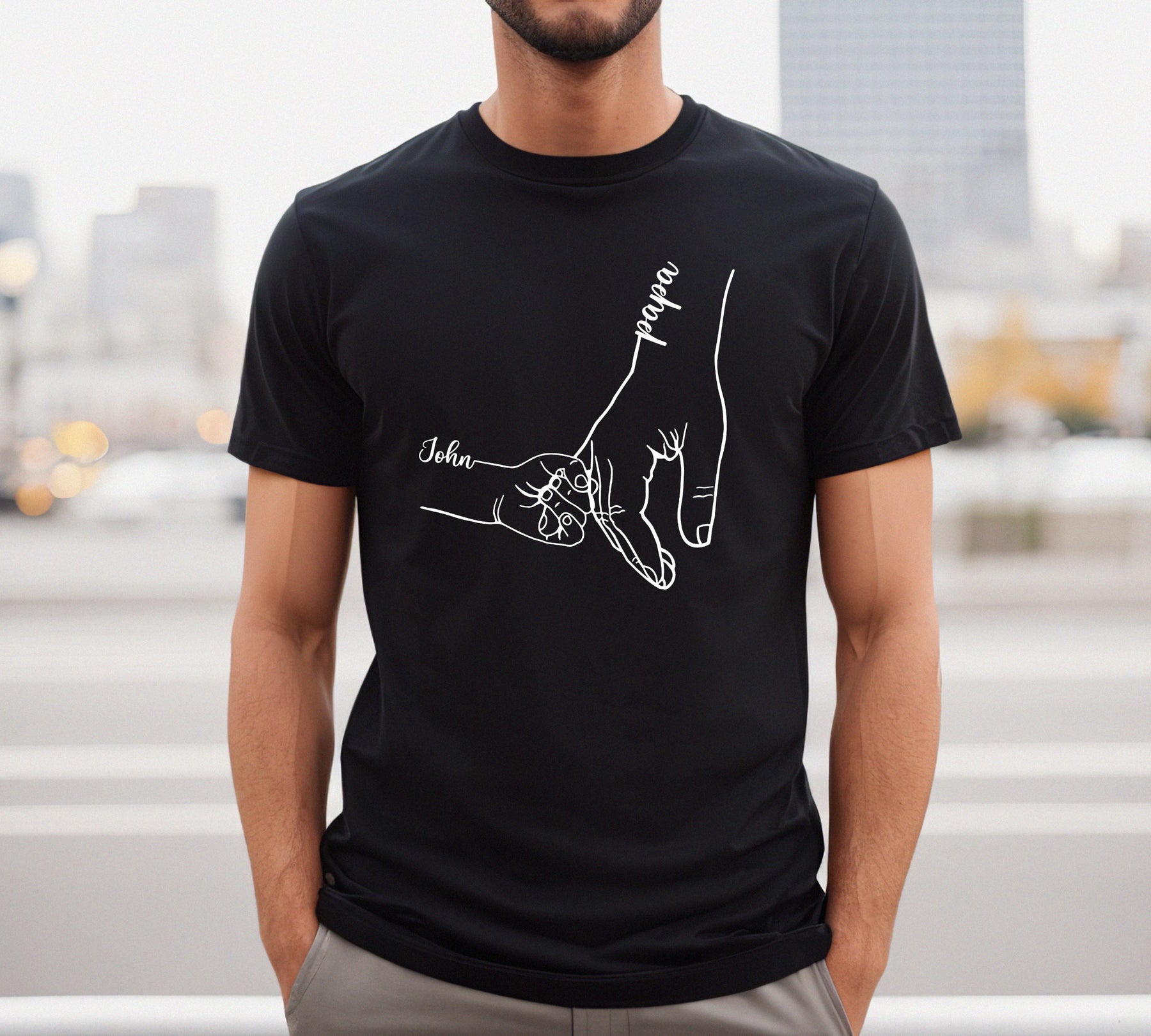 Personalized Names Hands Grandkids Papa T-Shirt