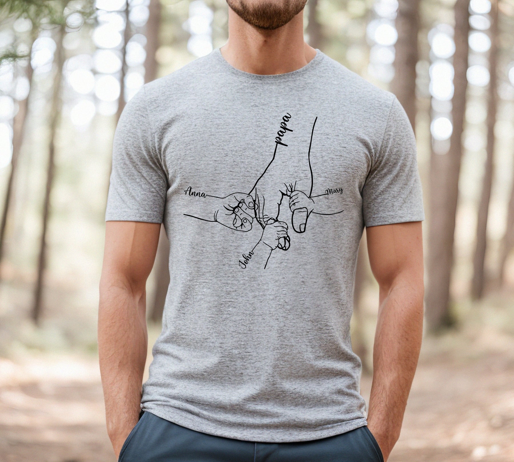 Personalized Names Hands Grandkids Papa T-Shirt