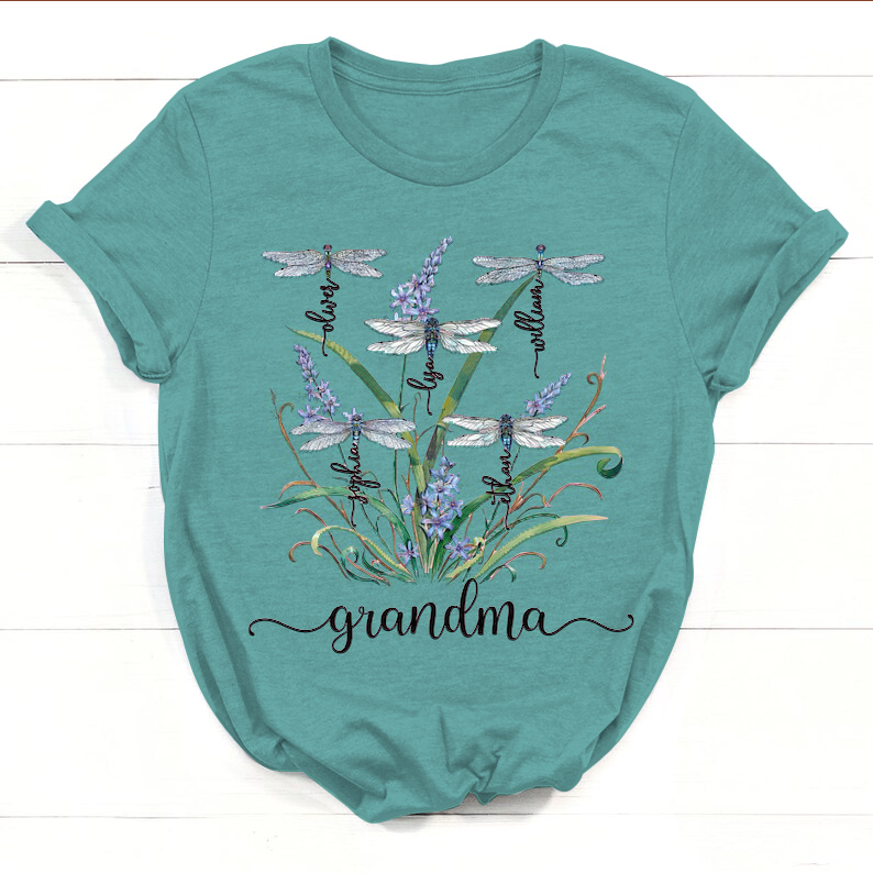 Personalized Nana Dragonfly Shirt, Personalized Grandma With Grandkids Names T-Shirt