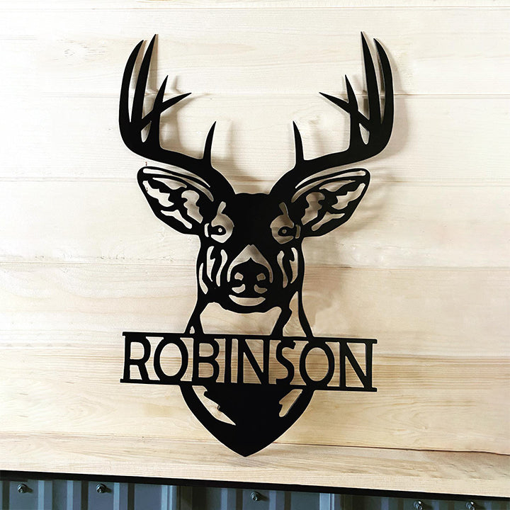Family Gift Personalized Name Deer Antler Metal Sign Decor