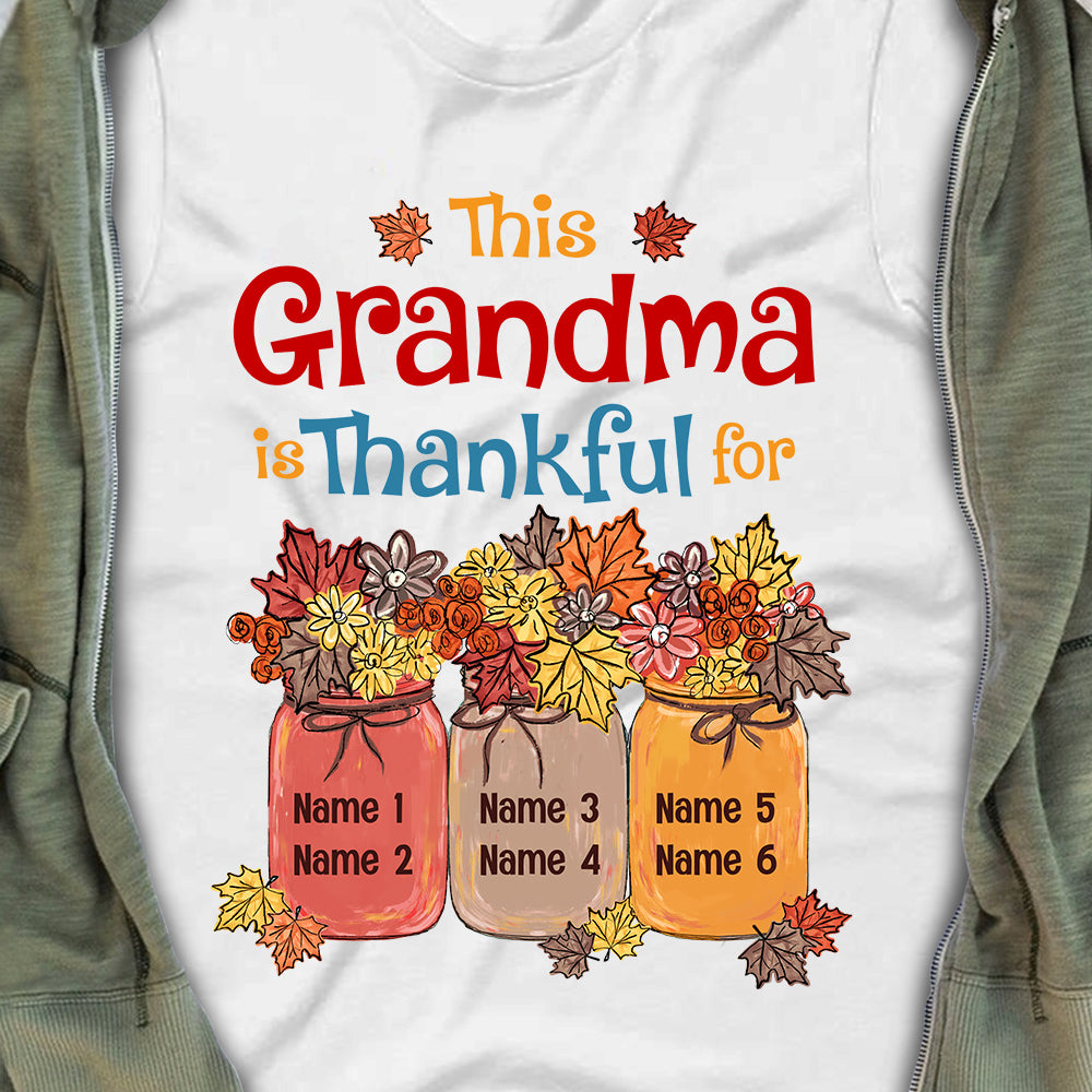 Personalized Mom Grandma Thankful Fall Halloween T-Shirt