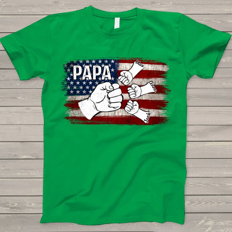 Personalized Papa Shirt, American Flag Grandkids Hands T-Shirt