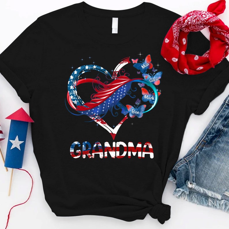 Personalized Grandma And Grandkids Butterfly T-Shirt