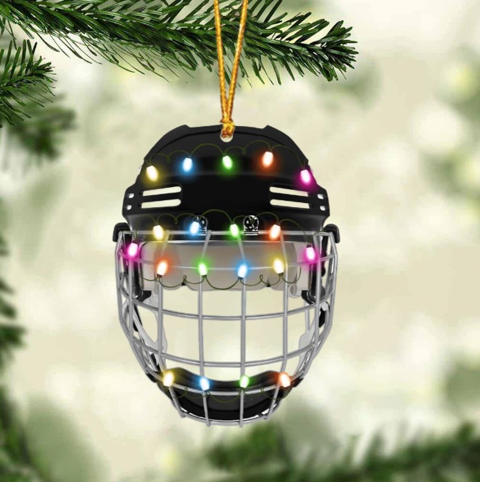Ice Hockey Helmet With Cage - Personalized Christmas Ornament - Gifts For Ice Hockey Lovers