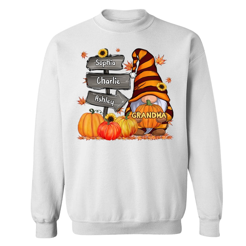 Grandma Mom Gnome Direction Sign Pumpkins Personalized Shirt