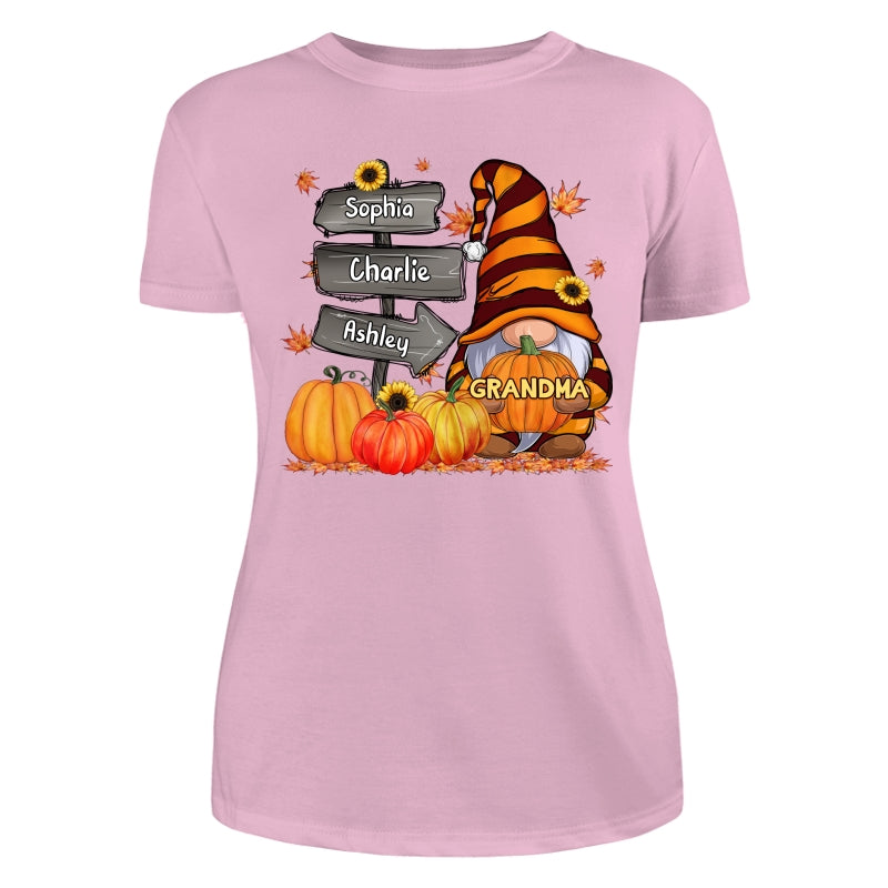Grandma Mom Gnome Direction Sign Pumpkins Personalized Shirt