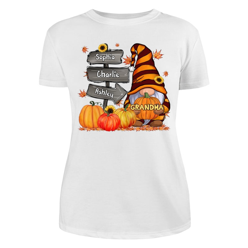 Grandma Mom Gnome Direction Sign Pumpkins Personalized Shirt