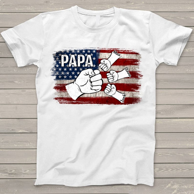 Personalized Papa Shirt, American Flag Grandkids Hands T-Shirt
