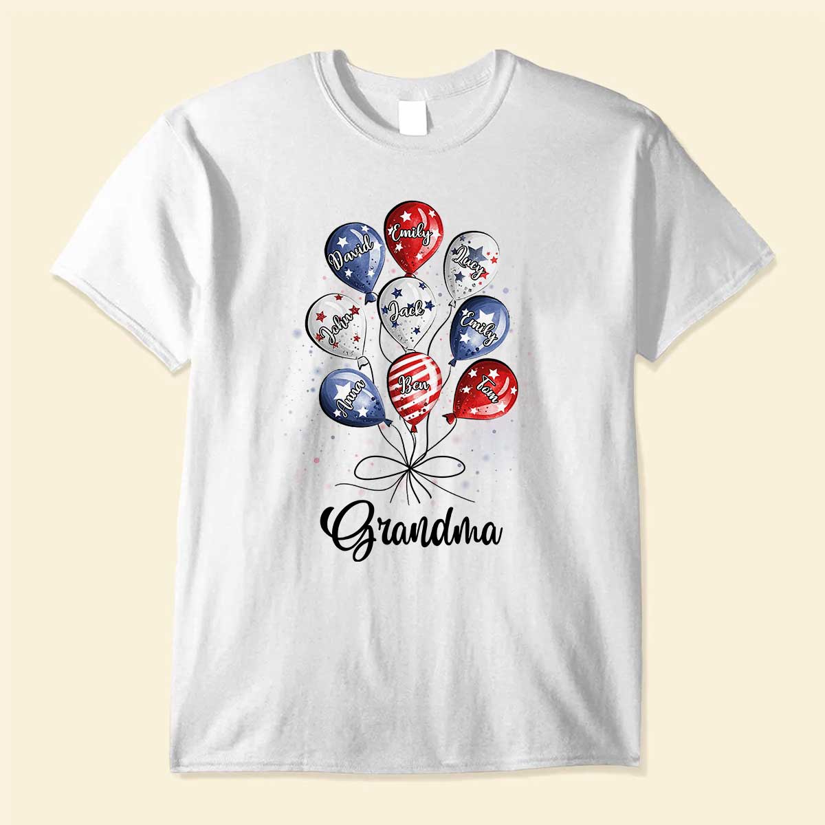4th of July Grandma Auntie Mom Little Balloon Kids American Flag Pattern Personalized Shirt 