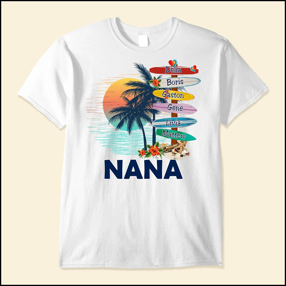 Personalized Grandma Surfboards Summer T-shirt for Grandma Mom Auntie