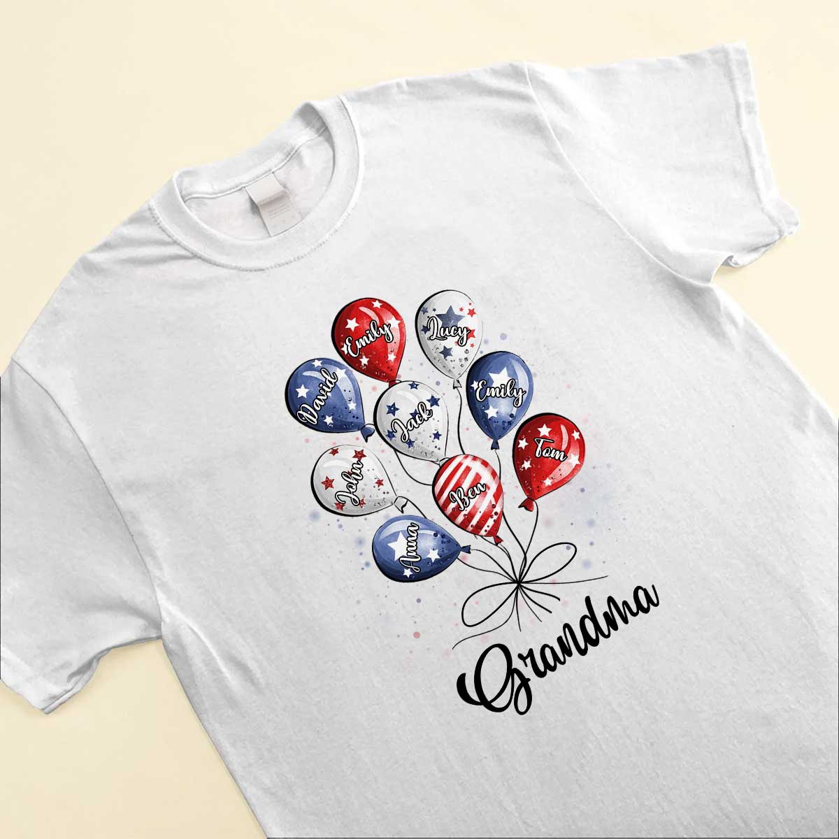 4th of July Grandma Auntie Mom Little Balloon Kids American Flag Pattern Personalized Shirt 