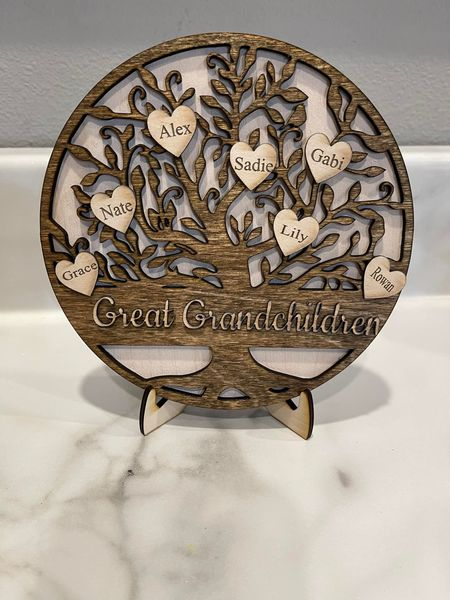 2 NAMES Family Tree Sign Personalized Wooden Engraved Family Frame, Nana Mom Gift Ideas