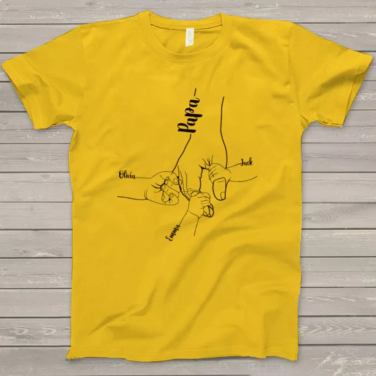 PERSONALIZED Names Hands Grandkids Papa T-SHIRT