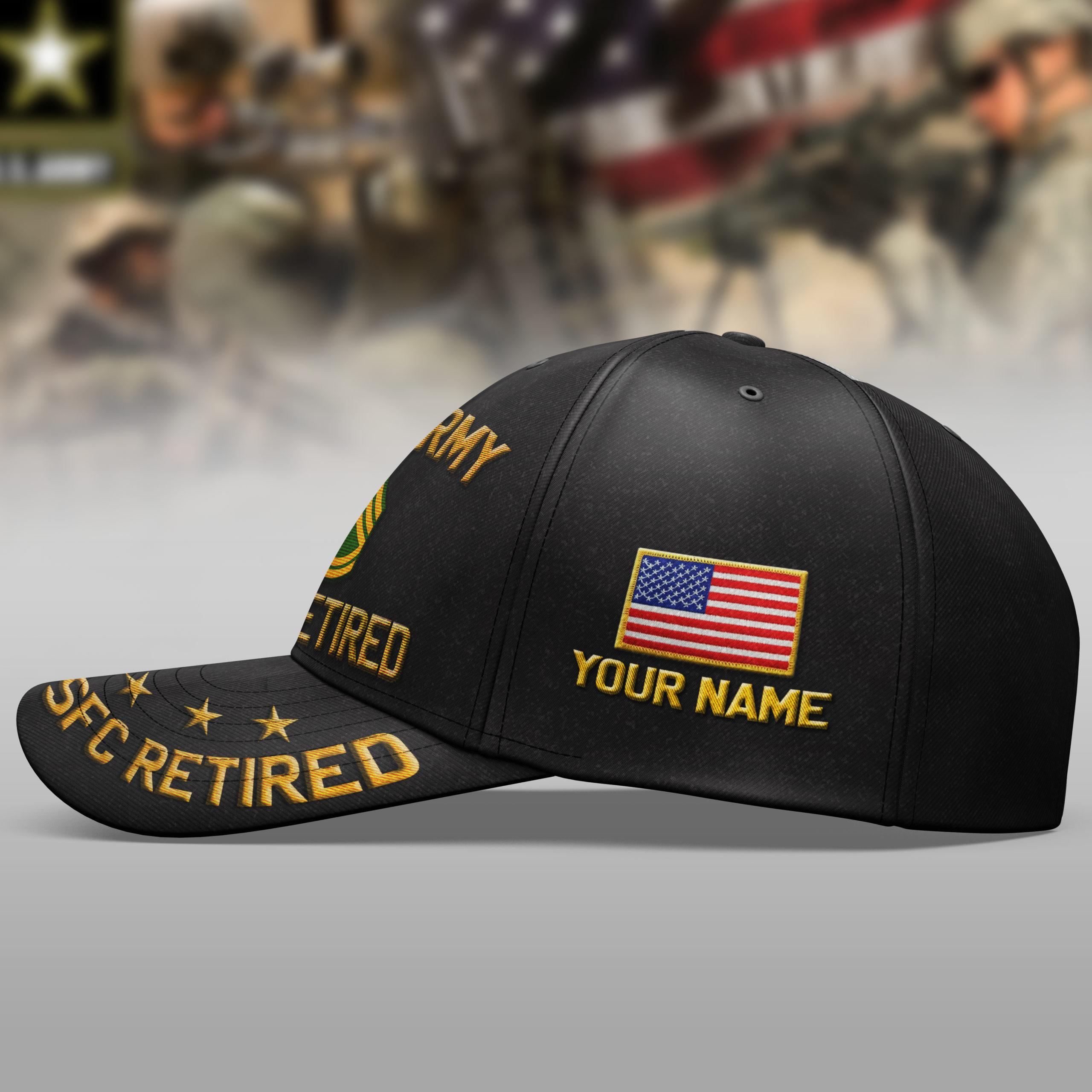 US Army SFC Retired Cap Custom Your Name And Rank