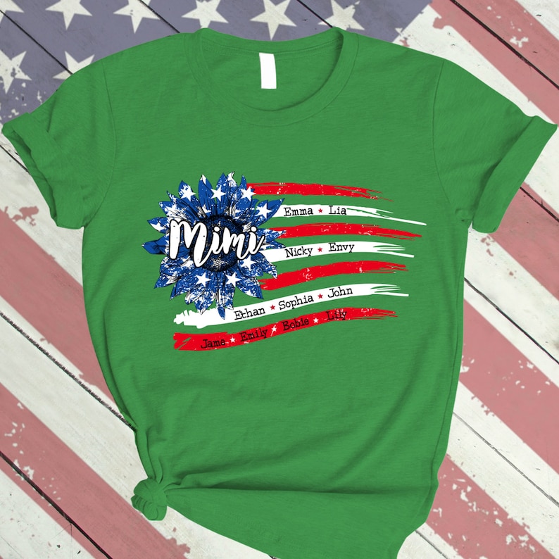 Personalized Grandma Shirt, Custom 4th of july Mimi USA Flag with grandchild names