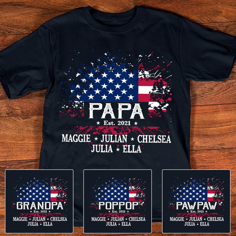 Personalized Papa Shirt, 4th of july papa T-Shirt