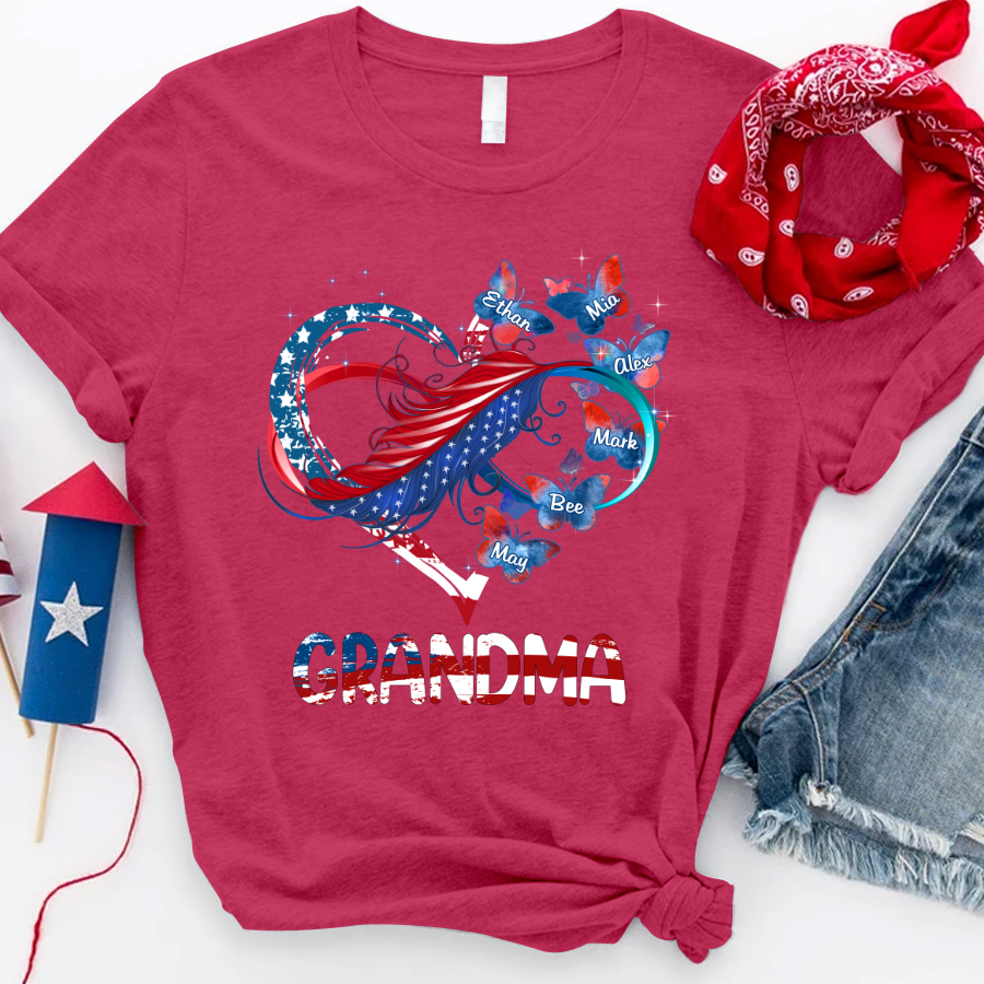 Personalized Grandma And Grandkids Butterfly T-Shirt
