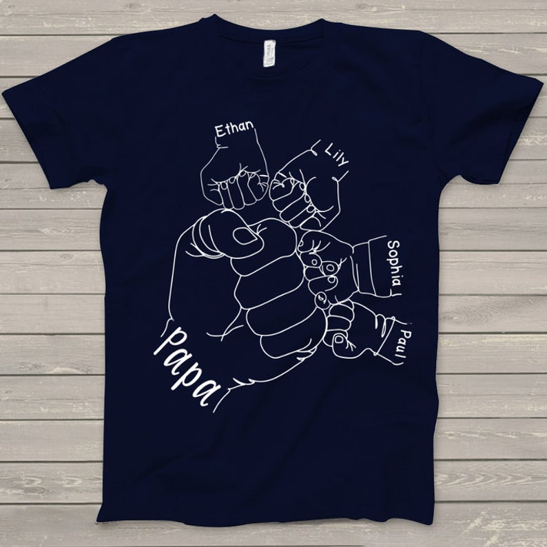 Personalized Papa Shirt, Grandpa Shirt Fist with Grandkid Little Fist Hand Custom Names