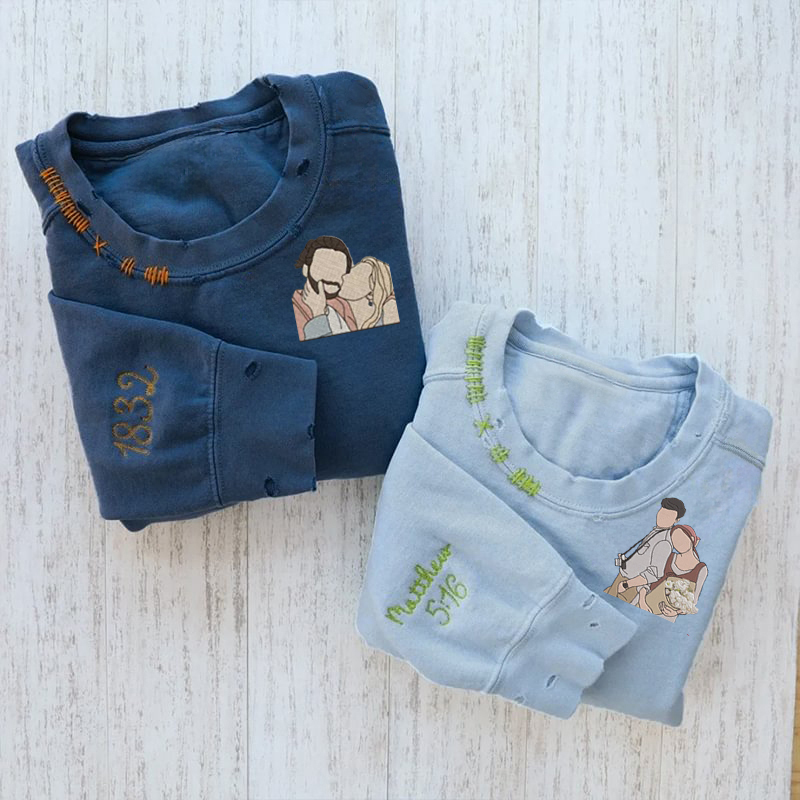 VINTAGE CUSTOM CREW-Custom Embroidered Hand Distressed Photo Sweatshirt