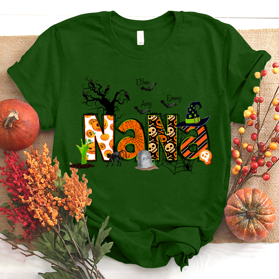 Nana Grandma Bundle Halloween Alphabet Doodle Grandkids T-Shirt