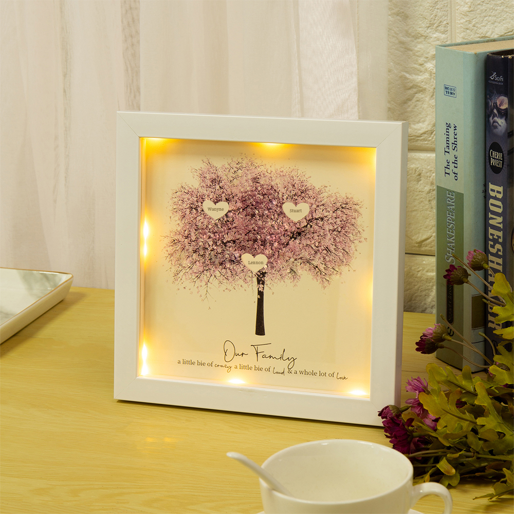 Custom 3 Names Family Tree Frame, Family Tree LED Ligh Picture Frame, Best Gift for Family