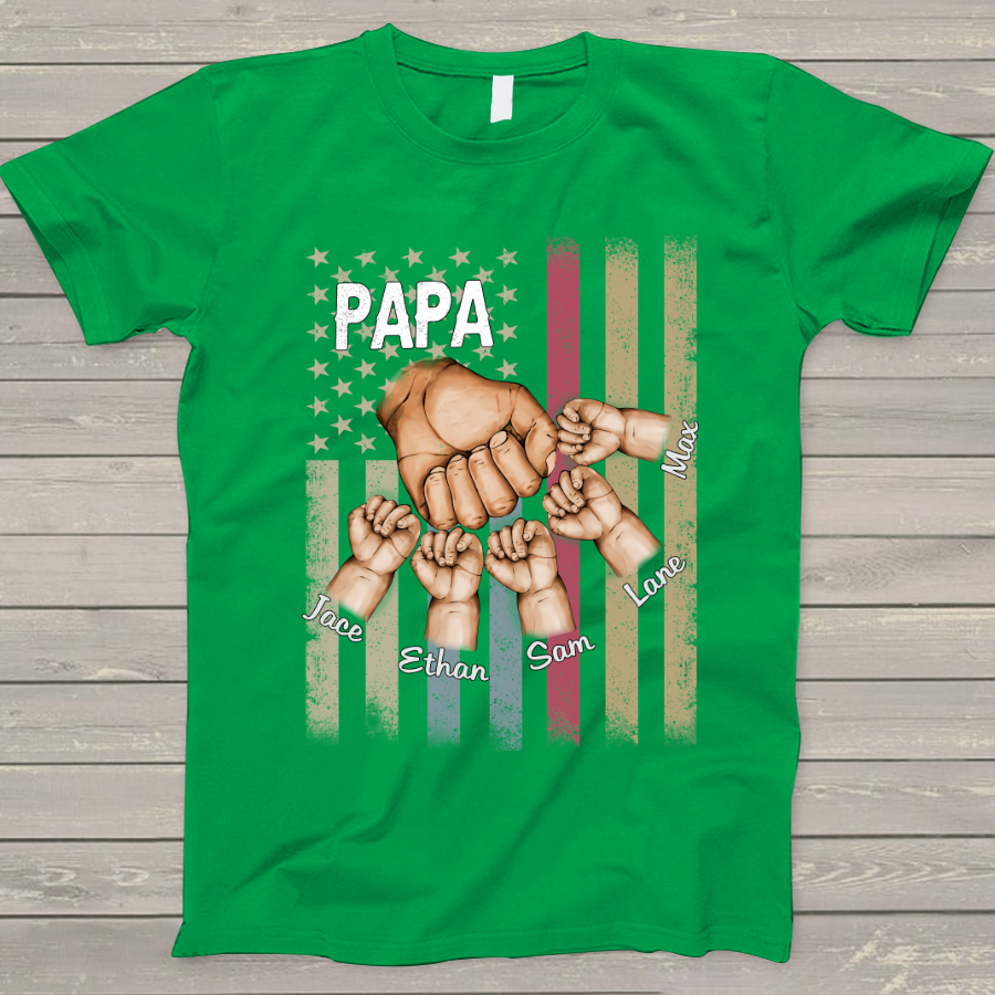 Personalized Papa Grandkids Hands Flag T-Shirt