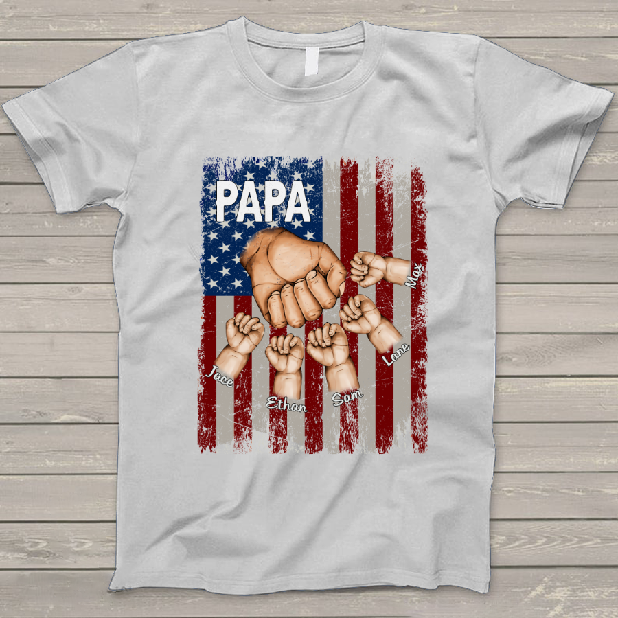 Personalized Papa Grandkids Hands Flag T-Shirt