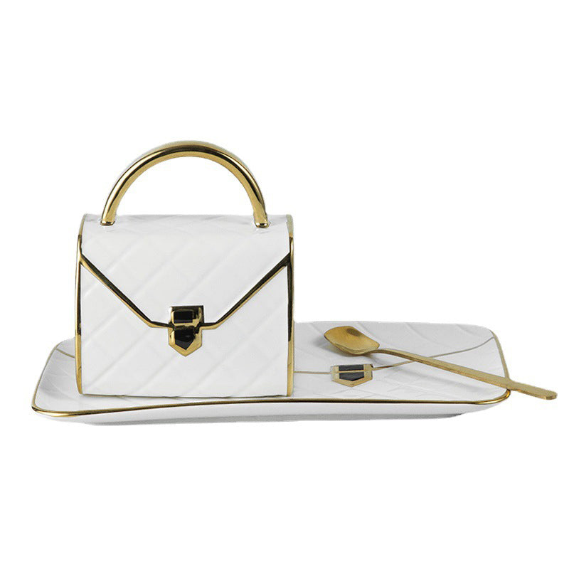 Creative Handbag Shaped Mug with Saucer and Spoon