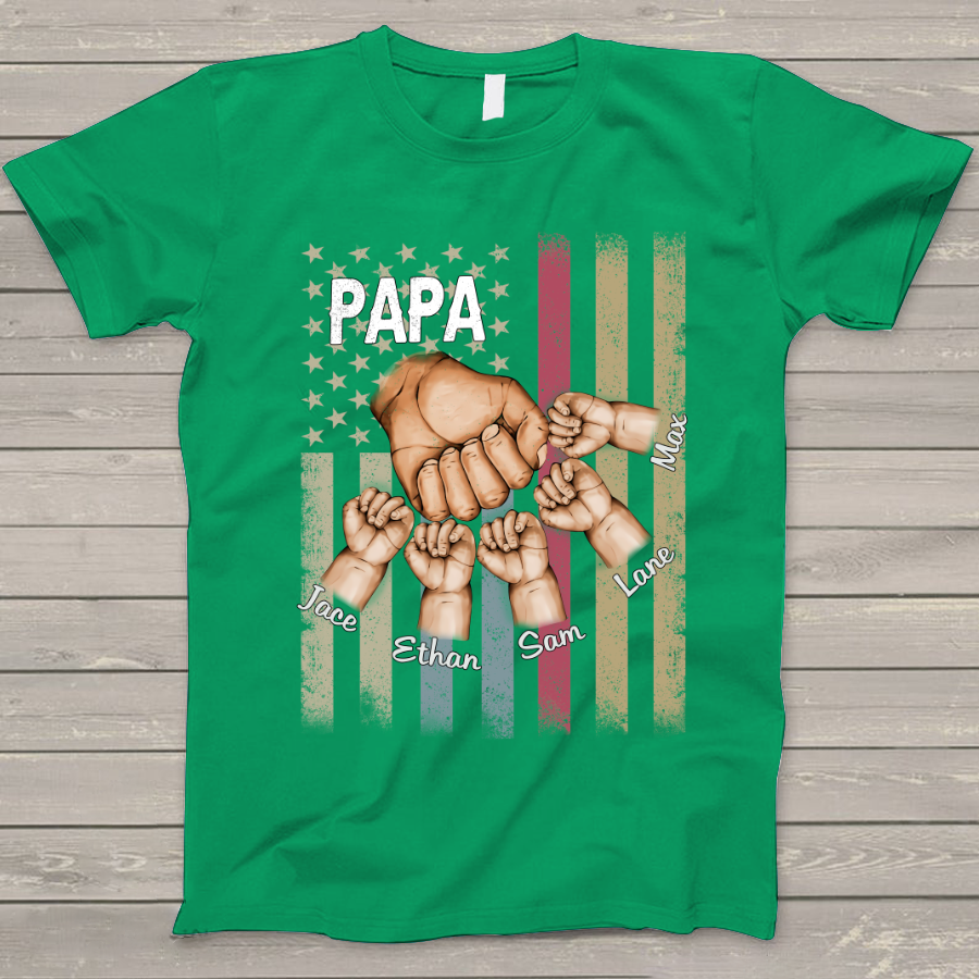 Personalized Papa Grandkids Hands Flag T-Shirt
