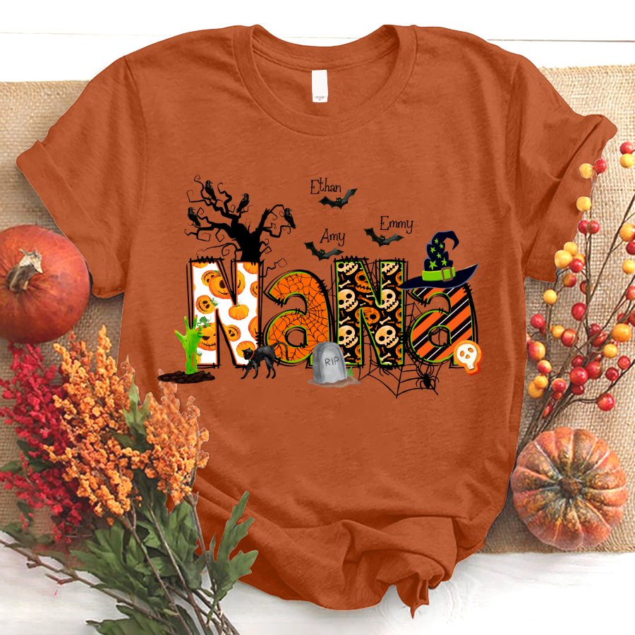 Nana Grandma Bundle Halloween Alphabet Doodle Grandkids T-Shirt