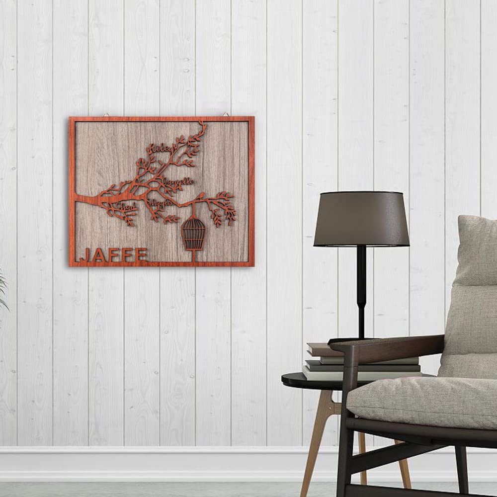 5 Names Personalized Family Tree Frame Wood Frame 5 Family Members Custom Text Hanging Wall Decor