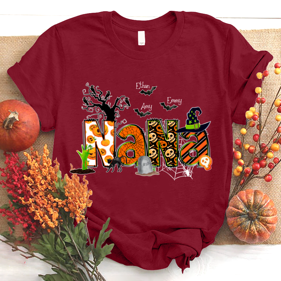 Nana Grandma Bundle Halloween Alphabet Doodle Grandkids T-Shirt