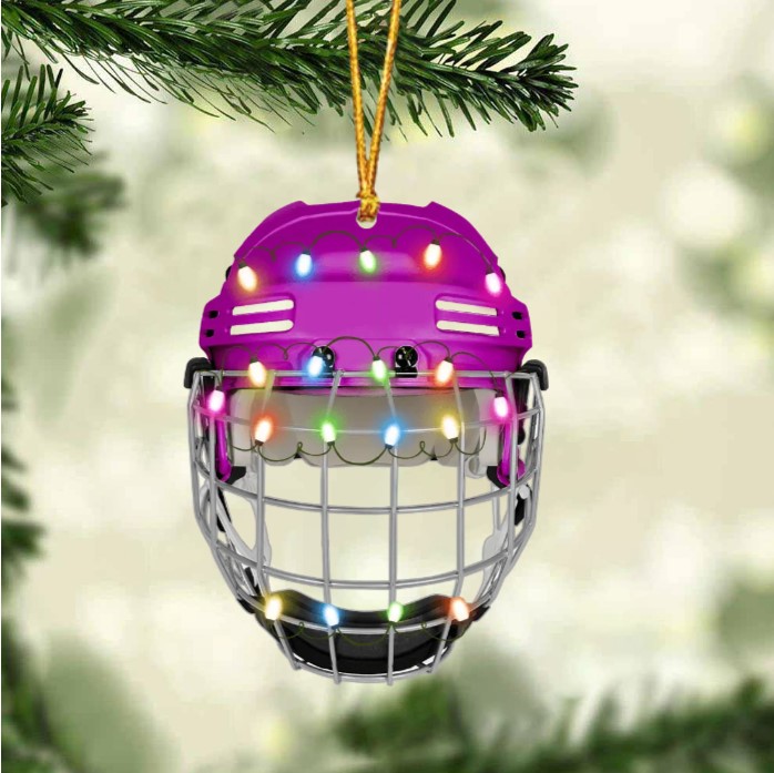 Ice Hockey Helmet With Cage - Personalized Christmas Ornament - Gifts For Ice Hockey Lovers