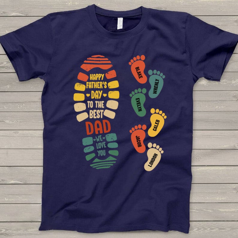 Personalized Dad Shirt, Dad and Kid Footprints Shirt
