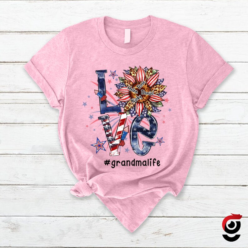 Personalized Grandma Shirt, Custom Love Grandma Life USA with Kid names, Grandma 4th of july Shirt Patriotic Version Tshirt, USA Grandma Tee