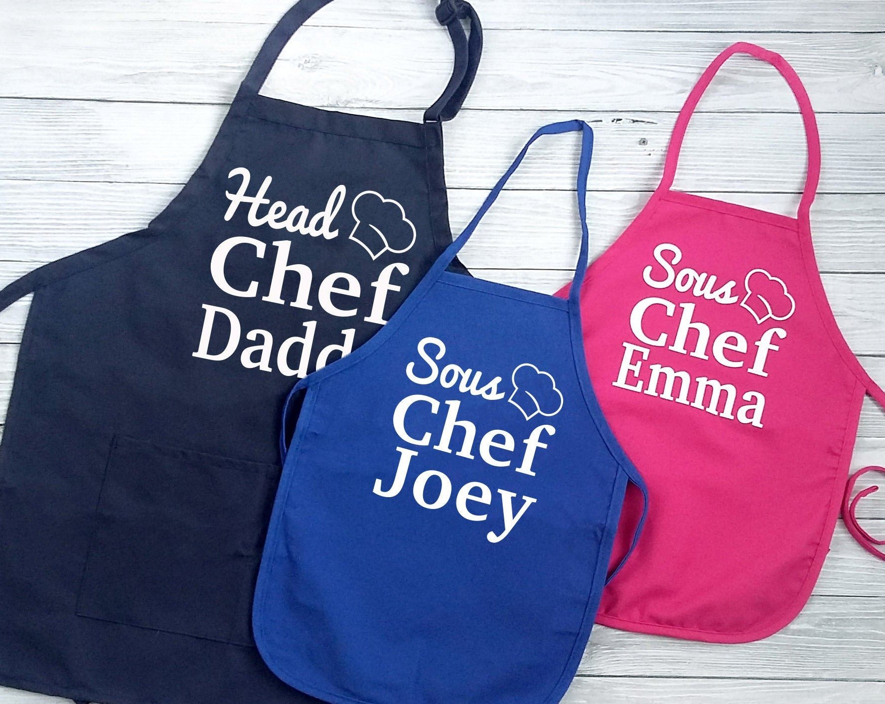 [Buy 2 Free Shipping]Family Personalized Name Cooking Apron Set, Chef and Sous Chef Aprons