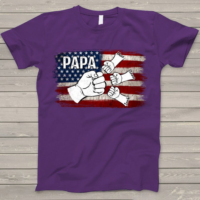 Personalized Papa Shirt, American Flag Grandkids Hands T-Shirt